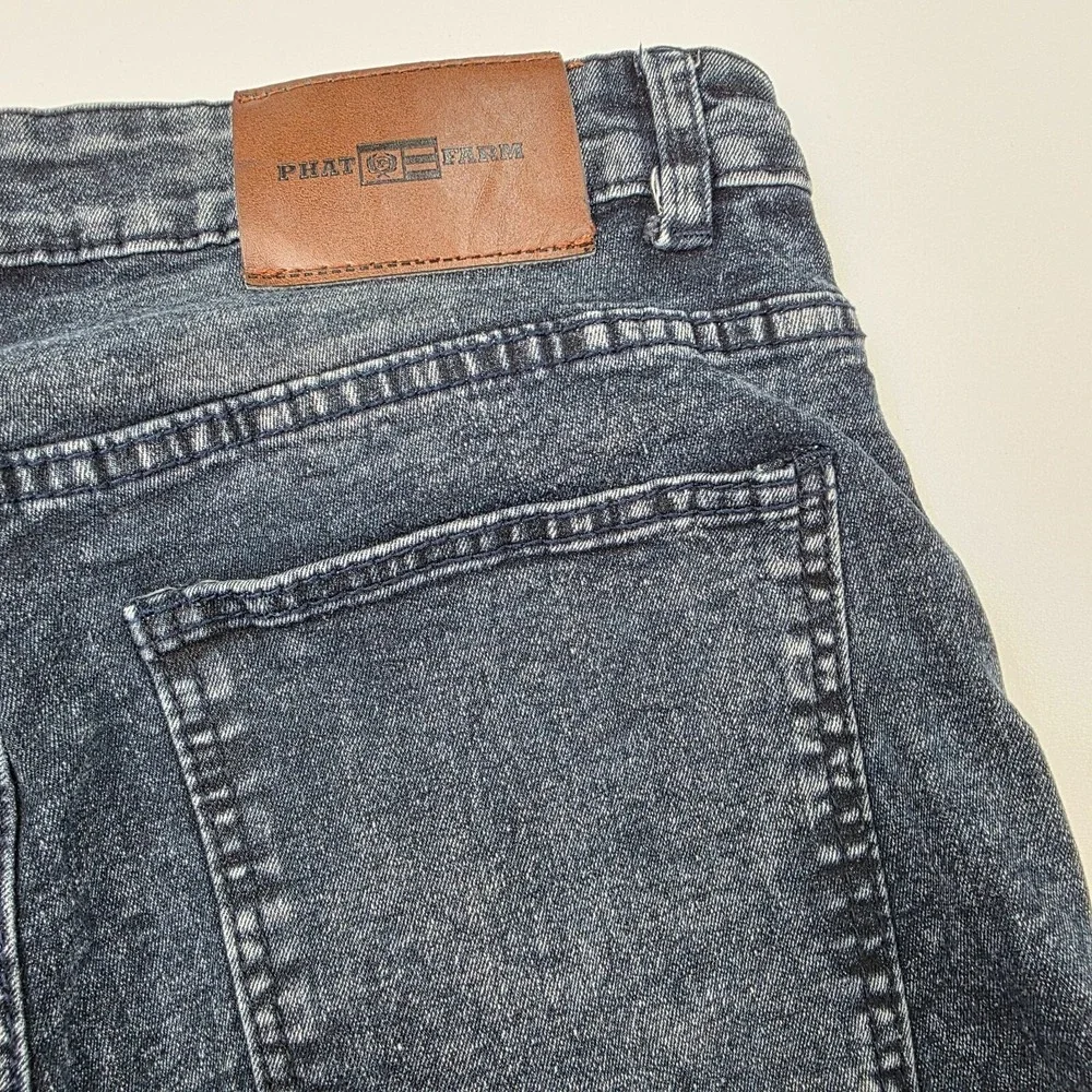 Phat Farm‎ Biker Denim Shorts Mens 30 Black Acid Wash Moto Stretch Streetwear